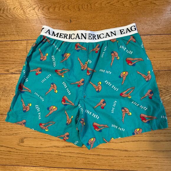 Novelty Print Mens Boxers SZ S American Eagle Funny Mustache Swim Lot of 2 Fun - Picture 3 of 9
